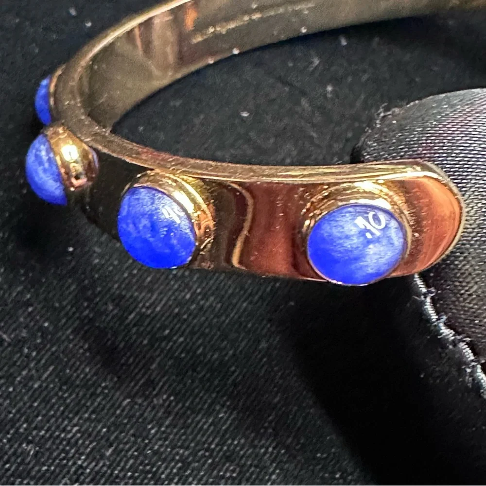 Kate Spade - Tag Along Cuff Bracelet, gold with blue cabochons